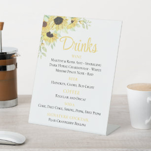 Signe De Table Floral Aquarelle Sunflowers Mariage Boissons Bar
