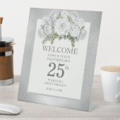 Signe De Table Floral blanc argenté 25e anniversaire Mariage (In SItu)