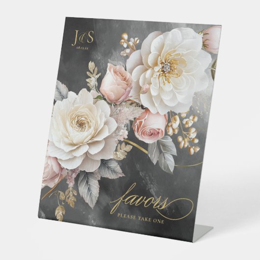 Signe De Table Floral Drama Wedding Favors Charcoal ID1022 (Recto)