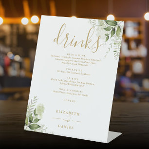 Signe De Table Floral Greenery Gold Mariage Boissons Menu