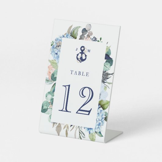Signe De Table Floral Greenery Marine Ancre Monogramme Mariage (Recto)