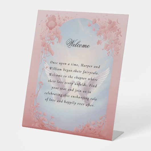 Signe De Table Floral Lovebirds bienvenue mariage (Recto)