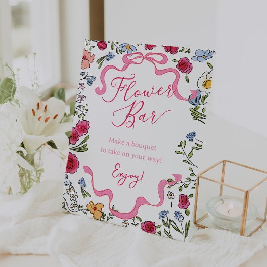 Signe De Table Floral Pink Bow She's Tying the Knot Flower Bar