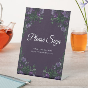 Signe De Table Floral pourpre foncé élégant mariage gothique