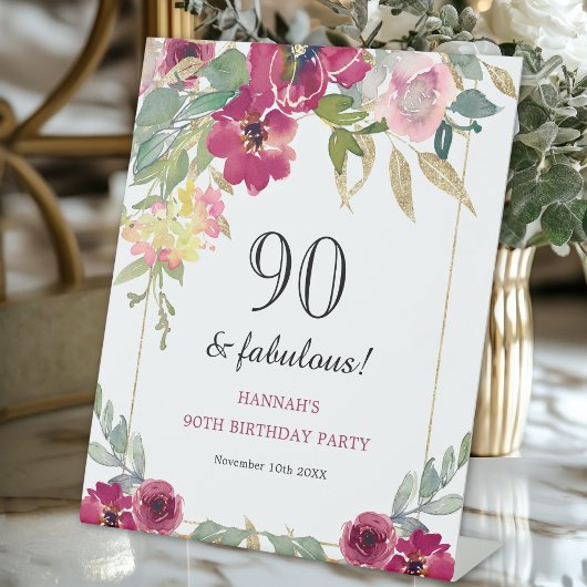 Signe De Table Floral rose Bourgogne 90e anniversaire