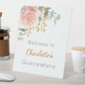 Signe De Table Floral rose or verdure Quinceanera bienvenue (In SItu)