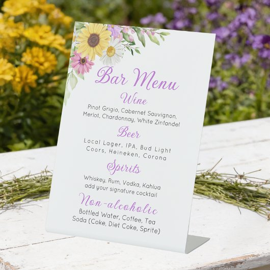 Signe De Table Floral Wedding Wildflower Sunflower Daisy Bar