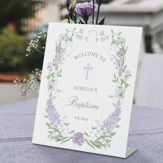 Signe De Table Flore Lilac Lavender Frame Baptême Bienvenue