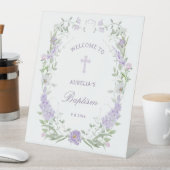Signe De Table Flore Lilac Lavender Frame Baptême Bienvenue (In SItu)