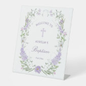Signe De Table Flore Lilac Lavender Frame Baptême Bienvenue (Recto)