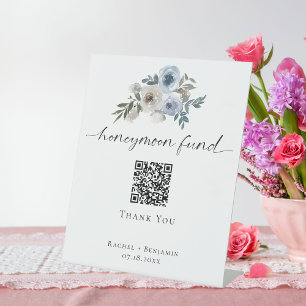 Signe De Table Fonds de lune de miel Code QR Dusty Blue Mariage