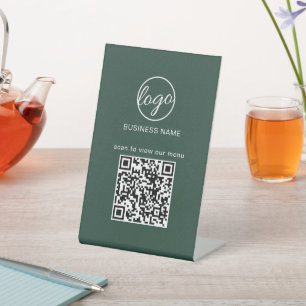 Signe De Table Forest Green Menu Restaurant Business Logo Code QR
