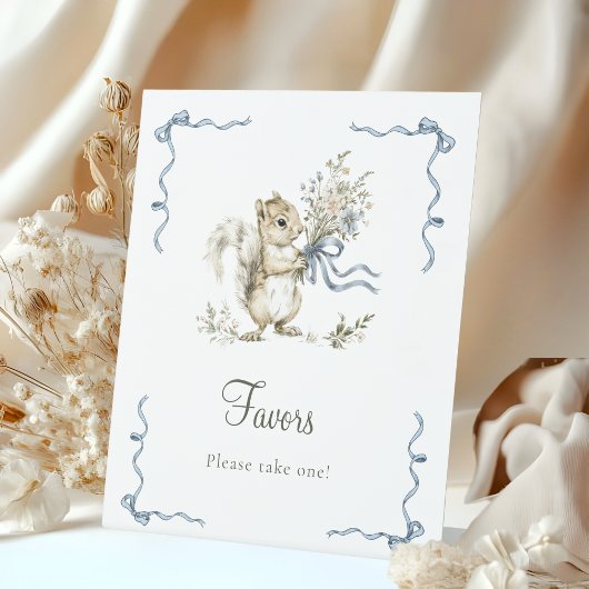 Signe De Table Forest Woodland Blue Bow Squirrel Diaper Raffle 