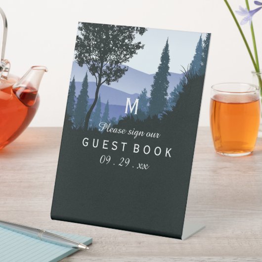 Signe De Table Forêt de bois bleu, Mariage rustique (In SItu)