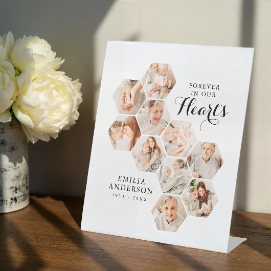 Signe De Table Forever Hearts Memorial Modern 10 Photos Card