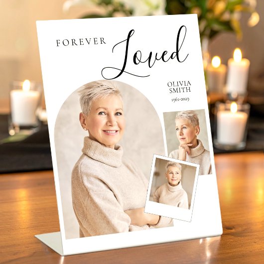 Signe De Table Forever Loved Funeral Minimalist Photo Collage 