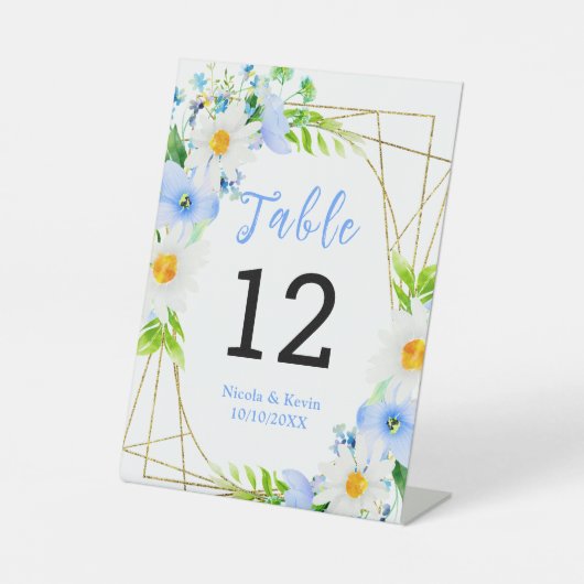 Signe De Table Forget-Me-Nots Daisies Floral Wedding Table Number (Recto)