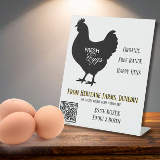 Signe De Table Fresh Eggs Farmer's Market Sign w/ QR Code