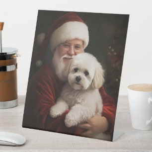 Signe De Table Frise de Bichon avec Noël Festif du Père Noël