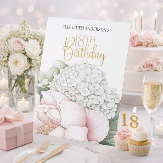 Signe De Table Fuchsia Fleur de Pivoine Rose 18e Anniversaire