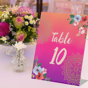 Signe De Table Fuchsia rose orange violet brillant et gras floral