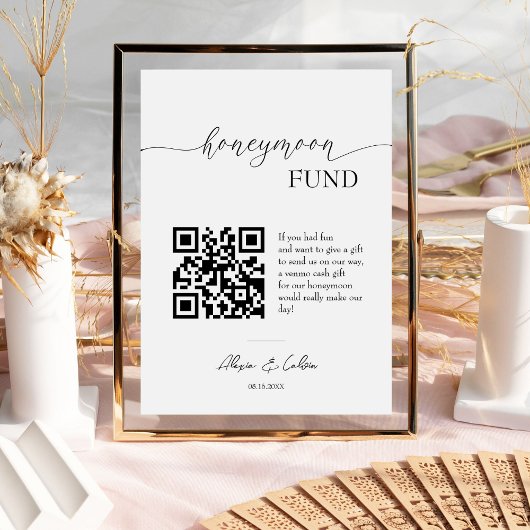Signe De Table Fun de lune de miel | Mariage de code QR de script