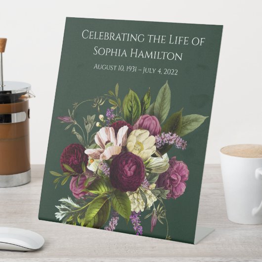 Signe De Table Funérailles du mémorial floral vert violet (In SItu)