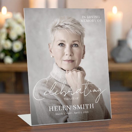 Signe De Table Funeral Memorial Elegant Minimalist Custom Photo