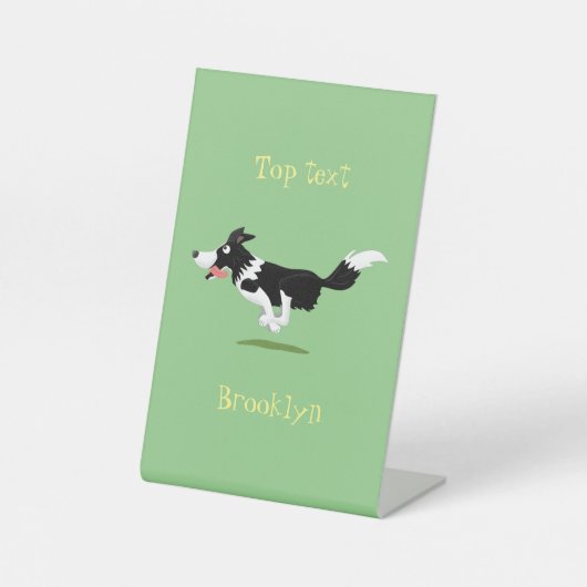 Signe De Table Funny Border Collie chien en course dessin animé (Recto)