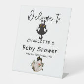 Signe De Table Funny Chat noir et Baby shower du livre Bienvenue (Recto)