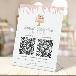 Signe De Table Gâteau Blush Rose 2 Code QR Payer ici Pâtisserie P