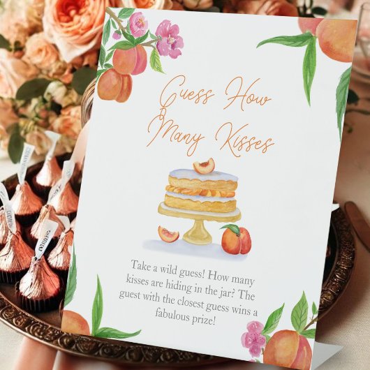 Signe De Table Gâteau de pêche à l'aquarelle Devinez combien de b