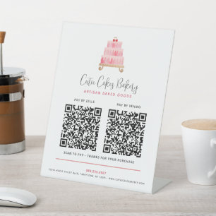Signe De Table Gâteau rose blush de boulangerie 2 codes QR Payer
