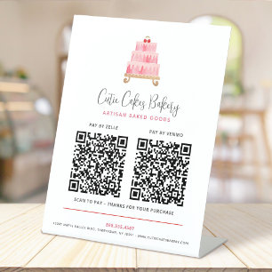 Signe De Table Gâteau rose blush de boulangerie 2 codes QR Payer