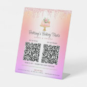 Signe De Table Gâteau Rougeoyant Rose 2 Code QR Payer ici Glitter (Recto)