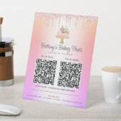 Signe De Table Gâteau Rougeoyant Rose 2 Code QR Payer ici Glitter (In SItu)