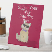 Signe De Table "Giggle" motif de chat avec citation - rouge (In SItu)