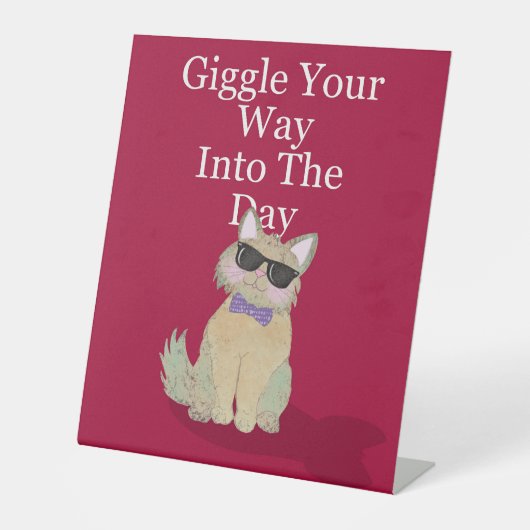 Signe De Table "Giggle" motif de chat avec citation - rouge (Recto)