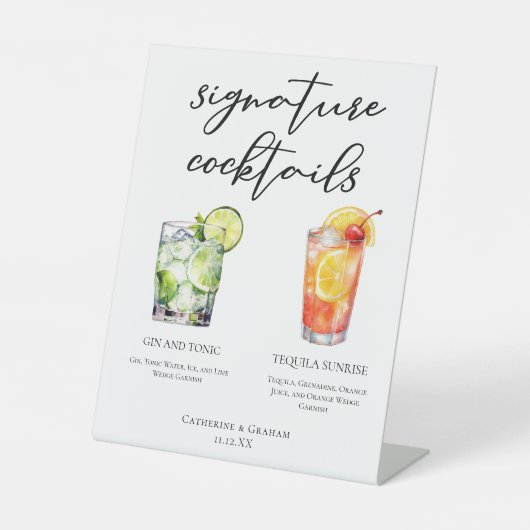 Signe De Table Gin et Tonic Tequila Sunrise Cocktails Menu (Recto)
