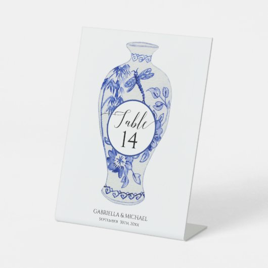 Signe De Table Ginger Jar Dragonfly Navy Bleu Blanc Mariage (Recto)