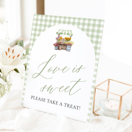 Signe De Table Gingham Vert Fraîchement Du Marché L'amour est Dou