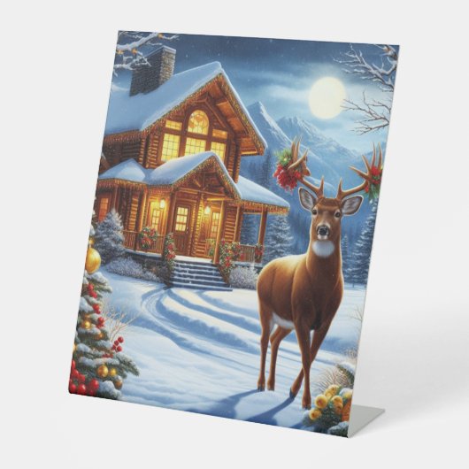 Signe De Table Gîte de cerfs de Noël/hiver (Recto)
