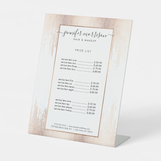 Signe De Table Glam Script Rose Gold Confetti Pluie (Recto)
