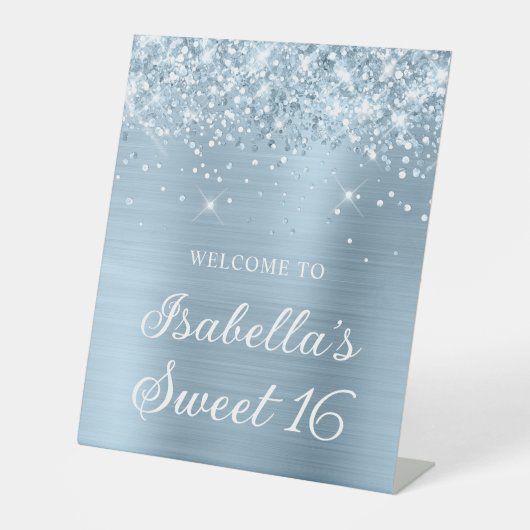 Signe De Table Glittery Dusty Blue Foil Sweet 16 Bienvenue (Recto)