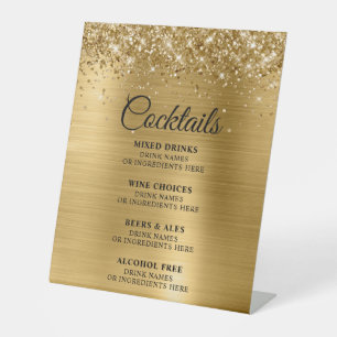 Signe De Table Glittery Gold Foil Cocktails Bar Menu