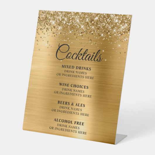 Signe De Table Glittery Gold Foil Cocktails Bar Menu (Recto)