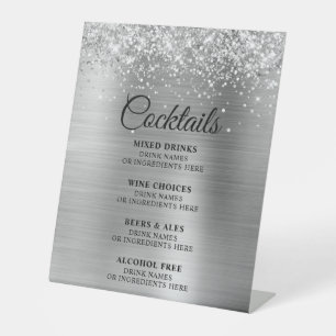 Signe De Table Glittery Silver Foil Cocktails Bar Menu