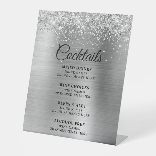 Signe De Table Glittery Silver Foil Cocktails Bar Menu (Recto)