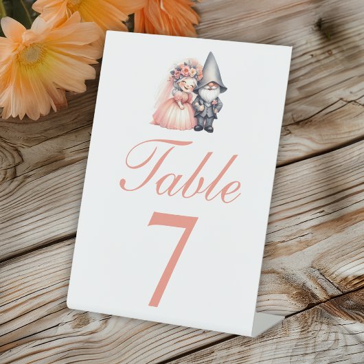 Signe De Table Gnome Whimsical Orange Mariage Numéro de table