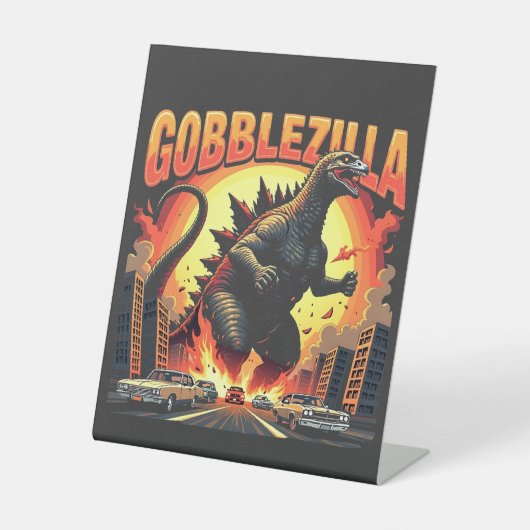 Signe De Table Gobblezilla Éffrayant Turquie Thanksgiving Gobble (Recto)